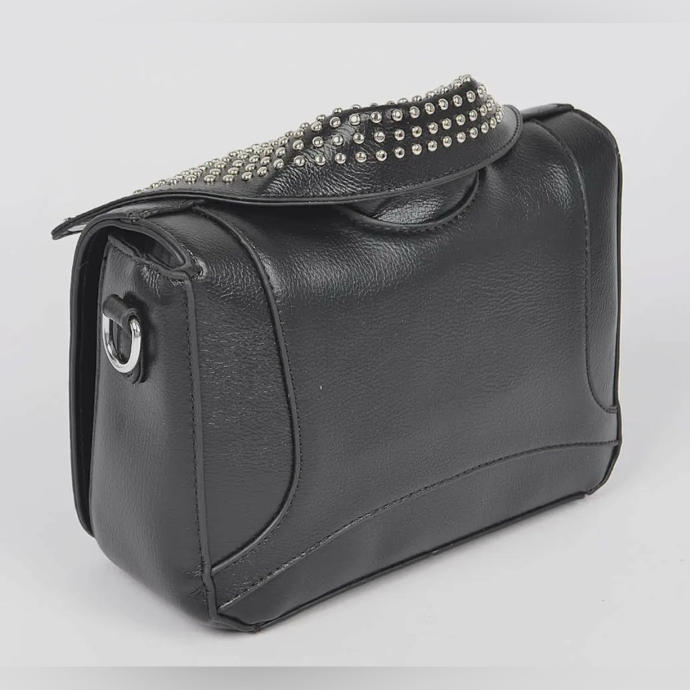 Faux Leather Studded Motto Jacket Clutch w/ Detachable Strap- Black NWT - Picture 5 of 7